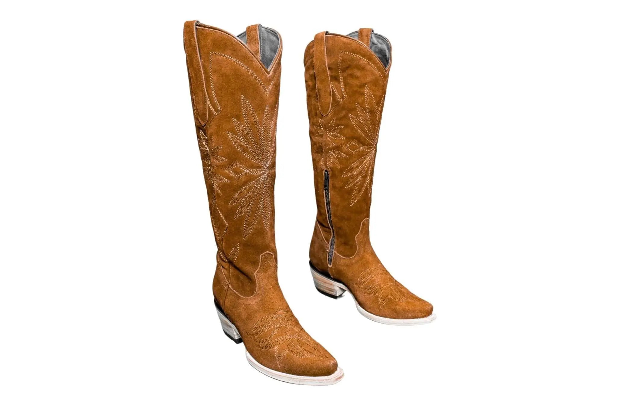 The Lorraine Knee - High Western Boots – Camel Suede - Paranoid Ranch