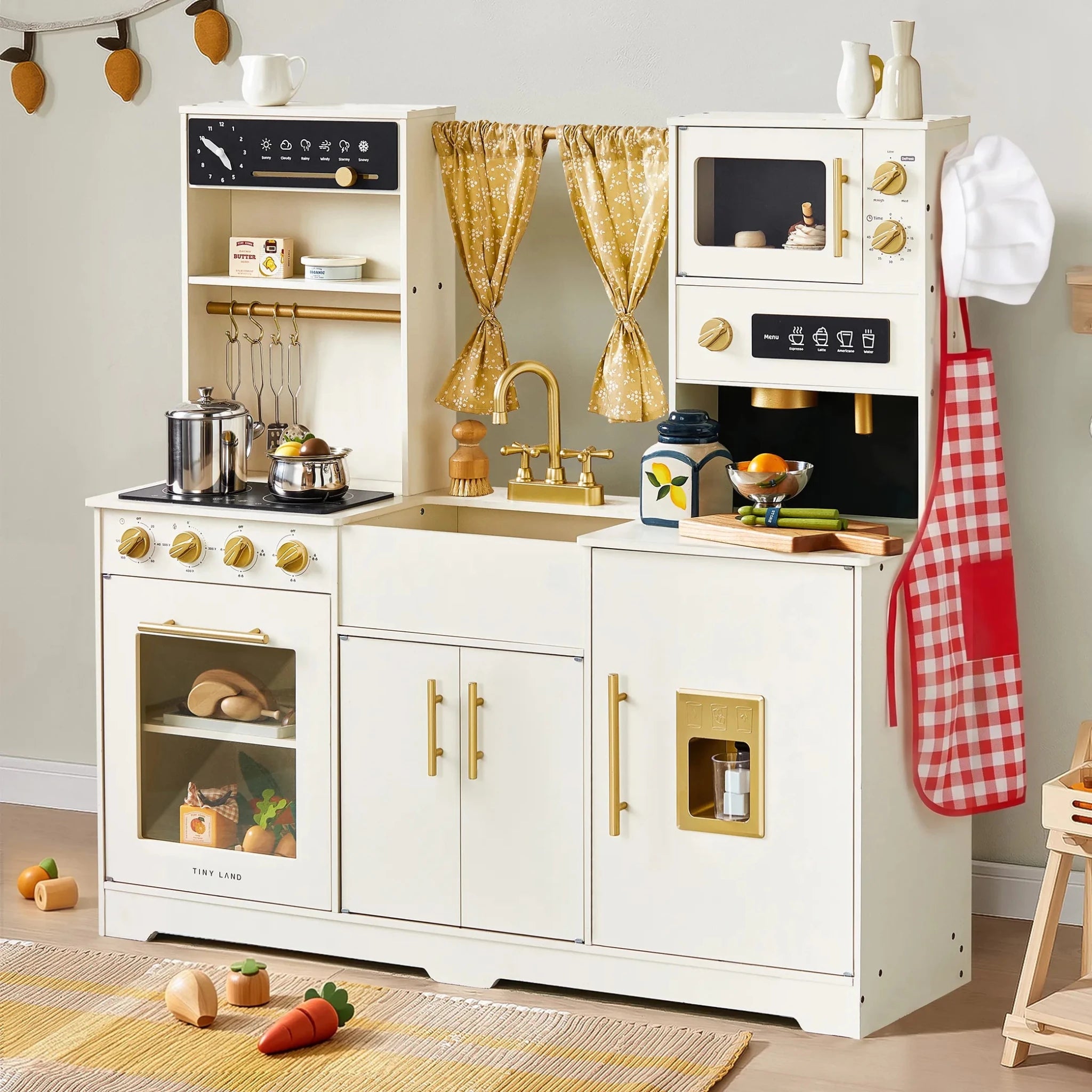 Tiny Land® Iconic Wooden Play Kitchen – Cream Pretend Cooking Set for Kids - Paranoid Ranch