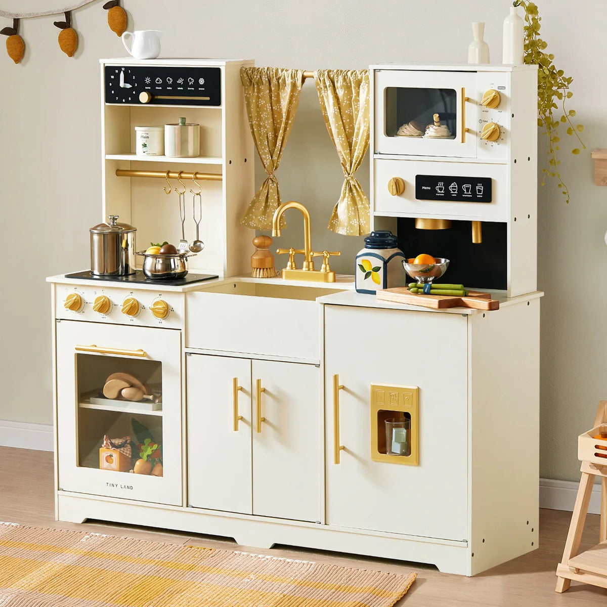 Tiny Land® Iconic Wooden Play Kitchen – Cream Pretend Cooking Set for Kids - Paranoid Ranch