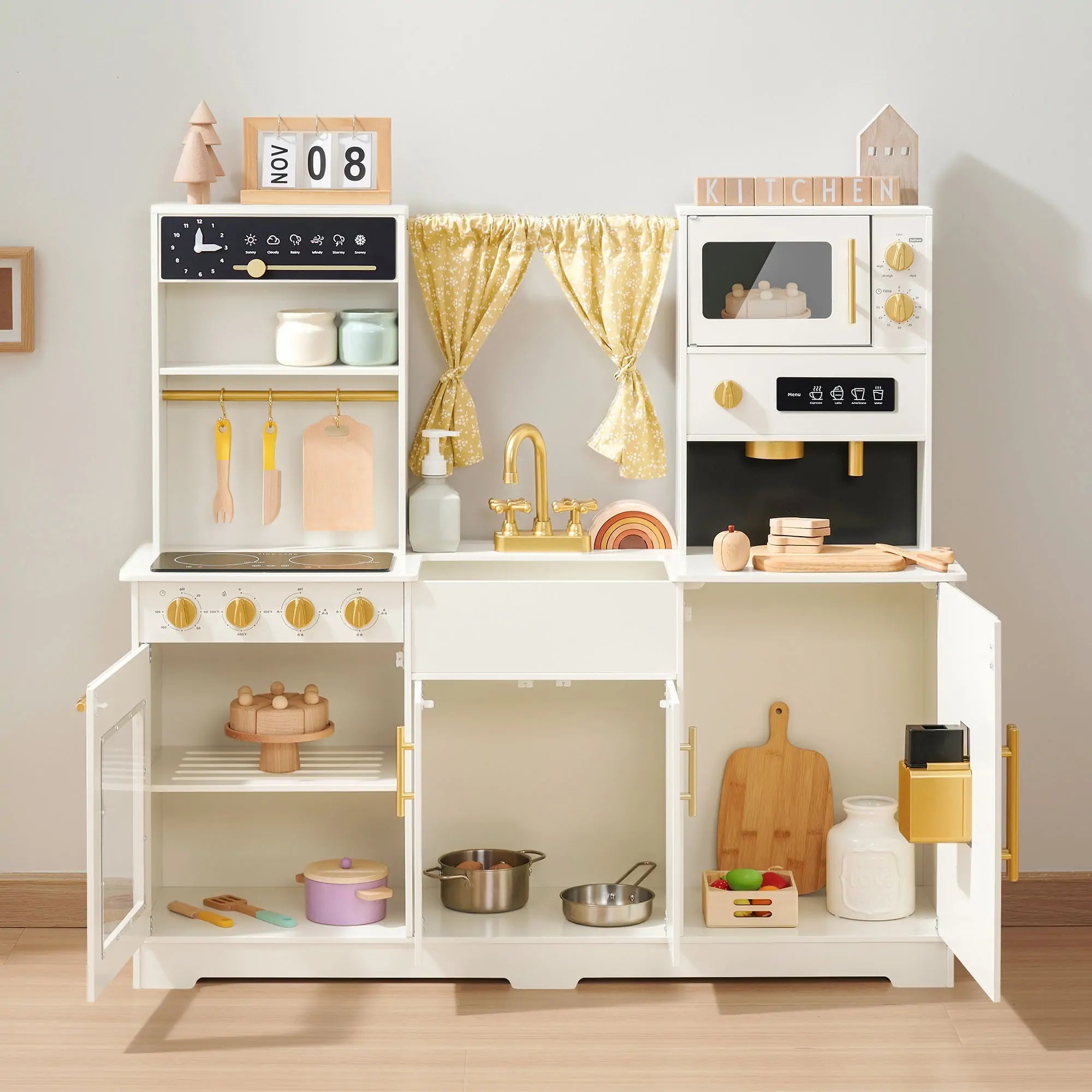 Tiny Land® Iconic Wooden Play Kitchen – Cream Pretend Cooking Set for Kids - Paranoid Ranch