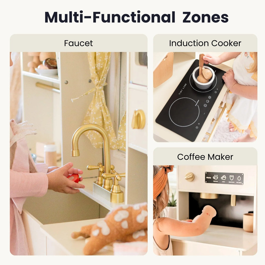 Tiny Land® Iconic Wooden Play Kitchen – Cream Pretend Cooking Set for Kids - Paranoid Ranch
