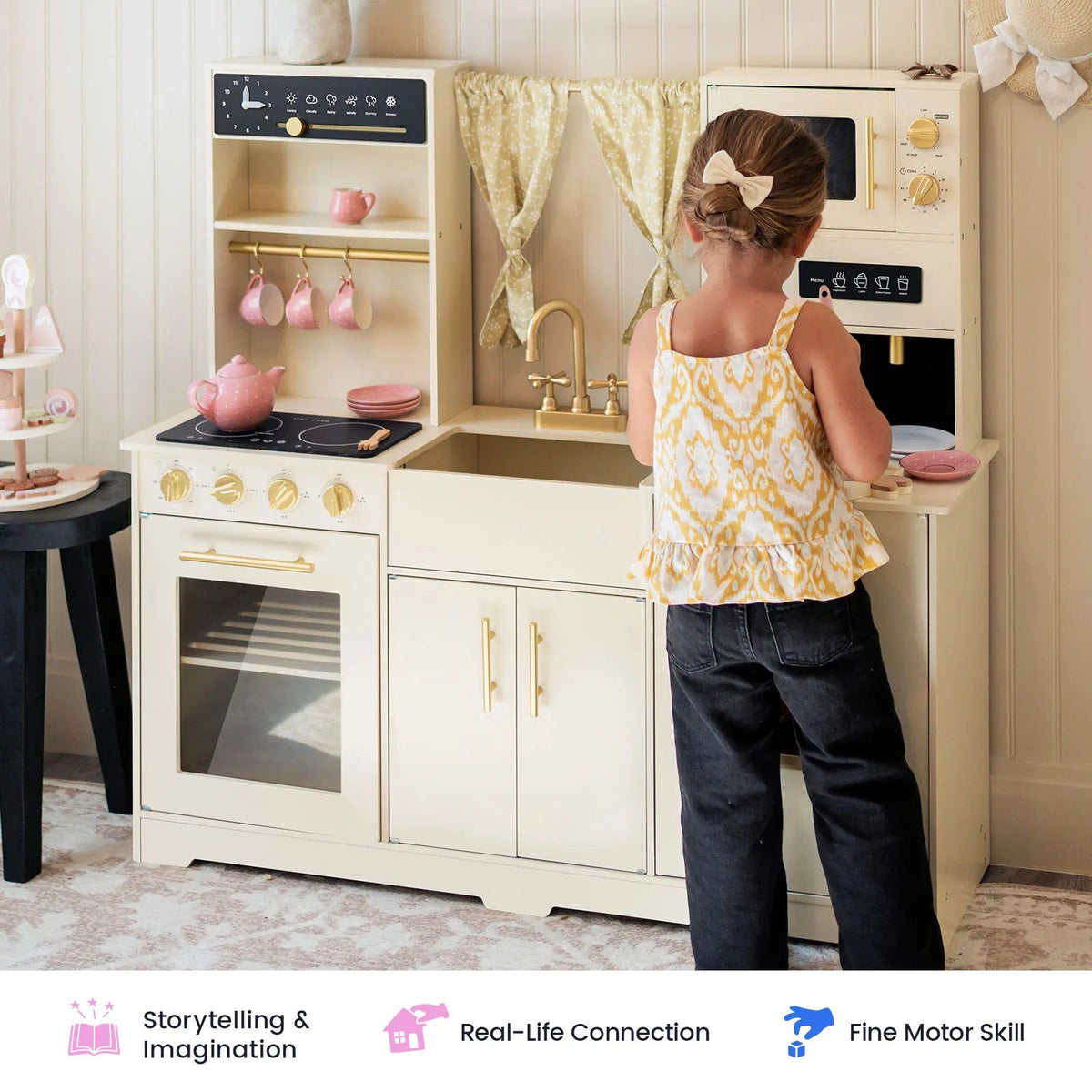 Tiny Land® Iconic Wooden Play Kitchen – Cream Pretend Cooking Set for Kids - Paranoid Ranch
