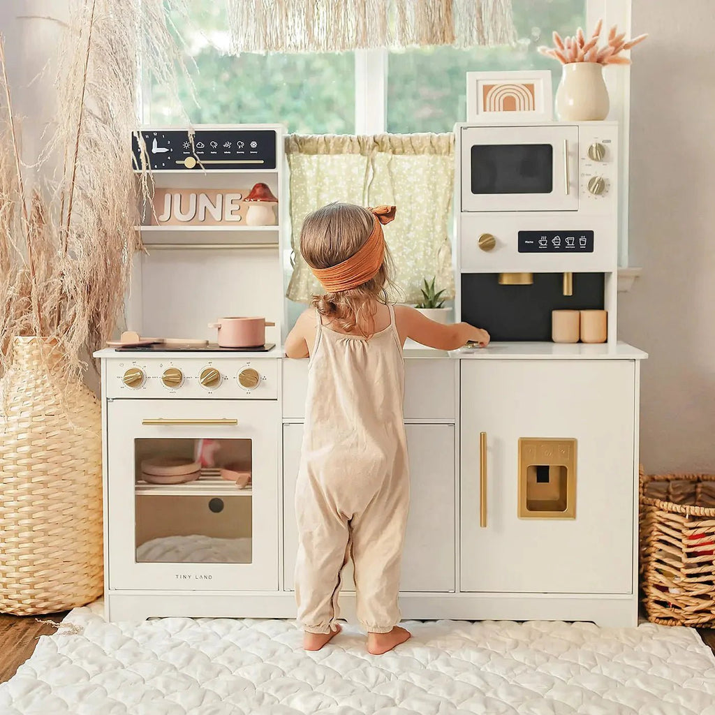 Tiny Land® Iconic Wooden Play Kitchen – Cream Pretend Cooking Set for Kids - Paranoid Ranch