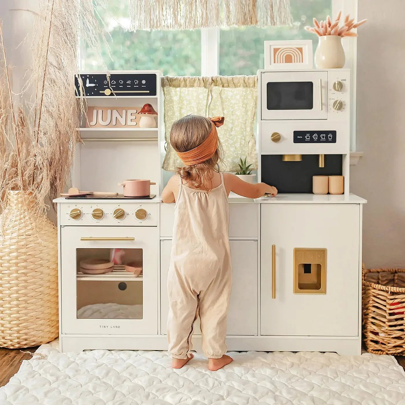 Tiny Land® Iconic Wooden Play Kitchen – Cream Pretend Cooking Set for Kids - Paranoid Ranch