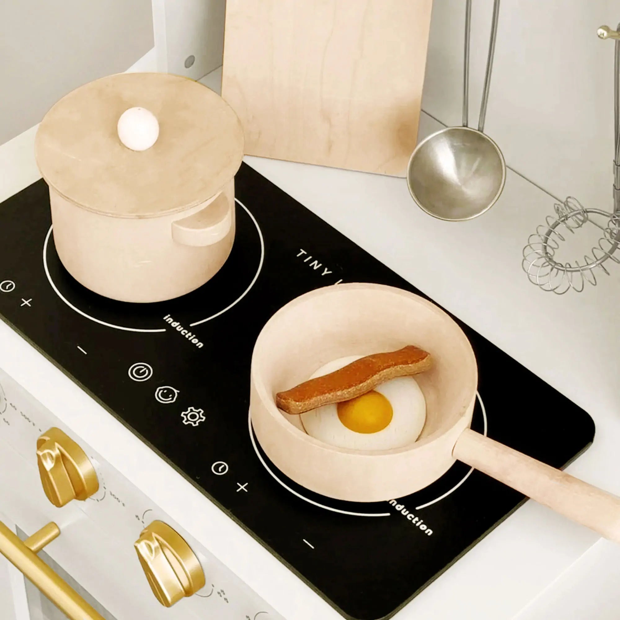 Tiny Land® Iconic Wooden Play Kitchen – Cream Pretend Cooking Set for Kids - Paranoid Ranch