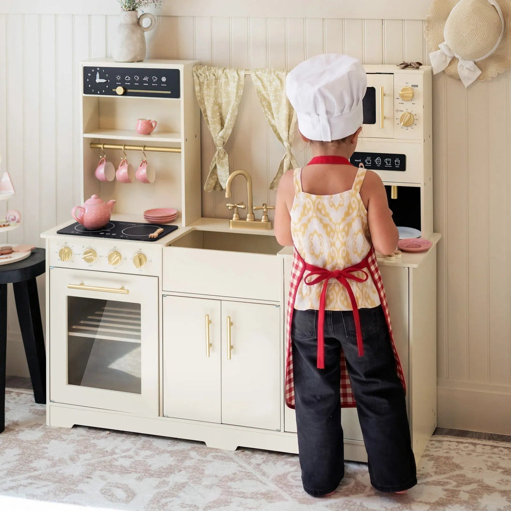 Tiny Land® Iconic Wooden Play Kitchen – Cream Pretend Cooking Set for Kids - Paranoid Ranch