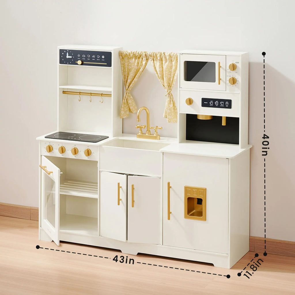 Tiny Land® Iconic Wooden Play Kitchen – Cream Pretend Cooking Set for Kids - Paranoid Ranch