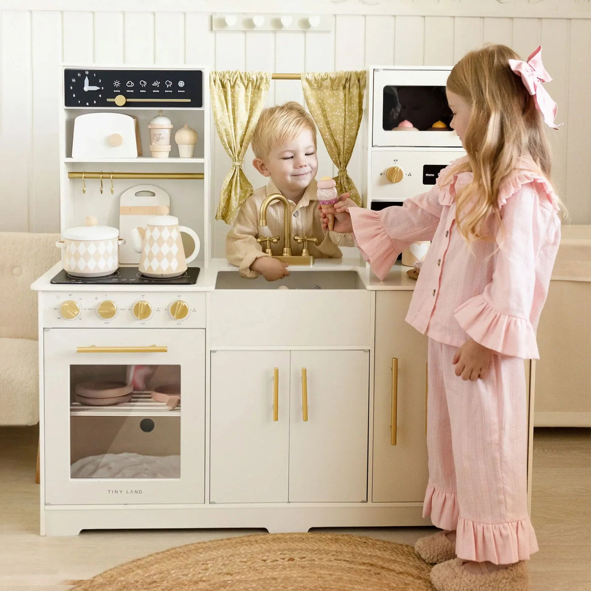 Tiny Land® Iconic Wooden Play Kitchen – Cream Pretend Cooking Set for Kids - Paranoid Ranch