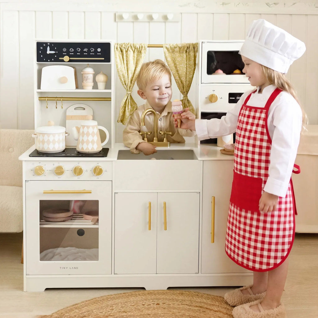 Tiny Land® Iconic Wooden Play Kitchen – Cream Pretend Cooking Set for Kids - Paranoid Ranch