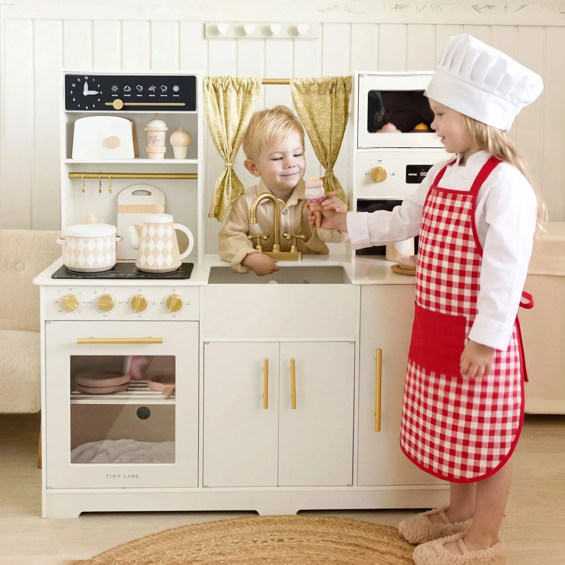 Tiny Land® Iconic Wooden Play Kitchen – Cream Pretend Cooking Set for Kids - Paranoid Ranch