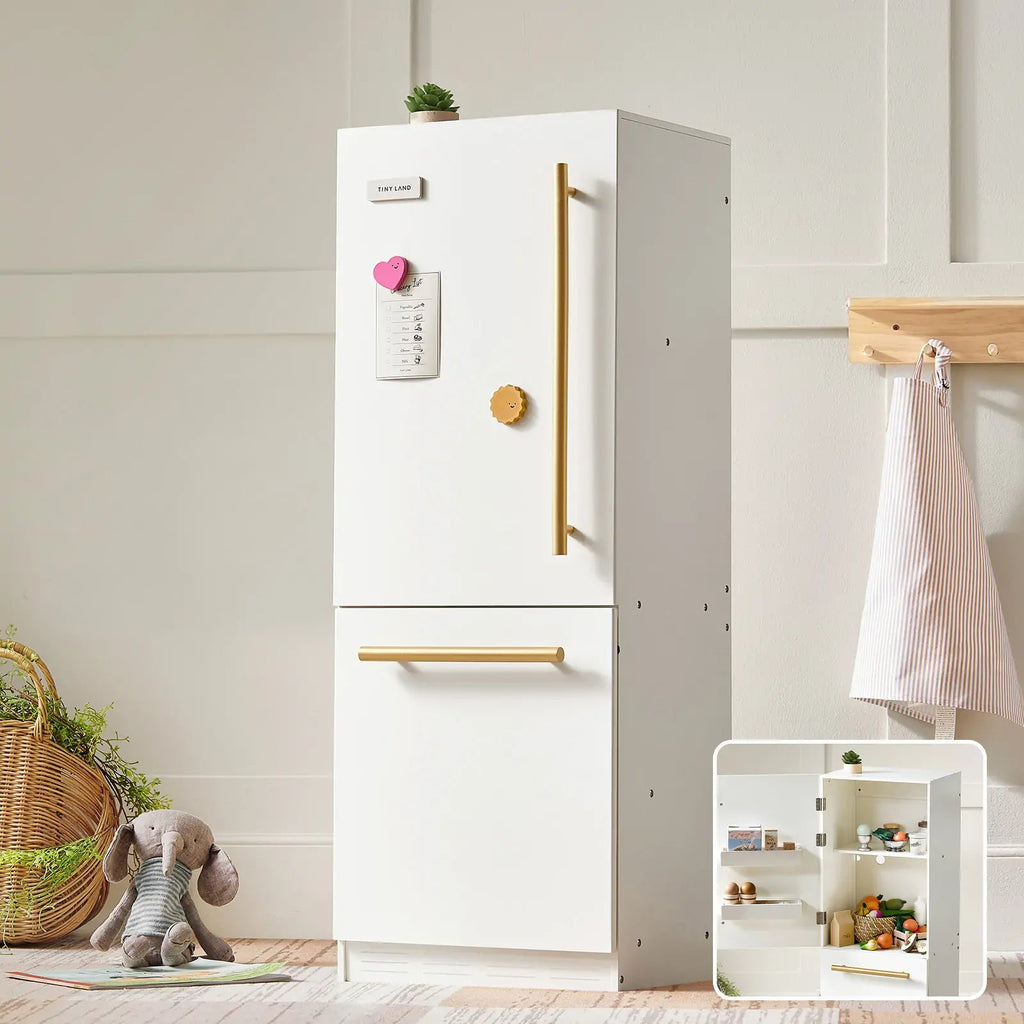 Tiny Land® Play Kitchen Accessories – Play Kitchen Fridge: Wooden Cabinet Refrigerator for Kids - Paranoid Ranch