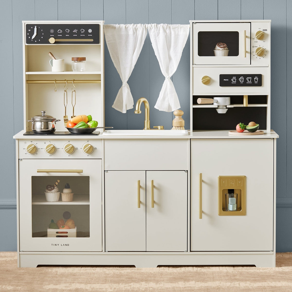 Tiny Land® Play Kitchen with Running Water - Iconic Aqua Kitchen in Cream - Paranoid Ranch