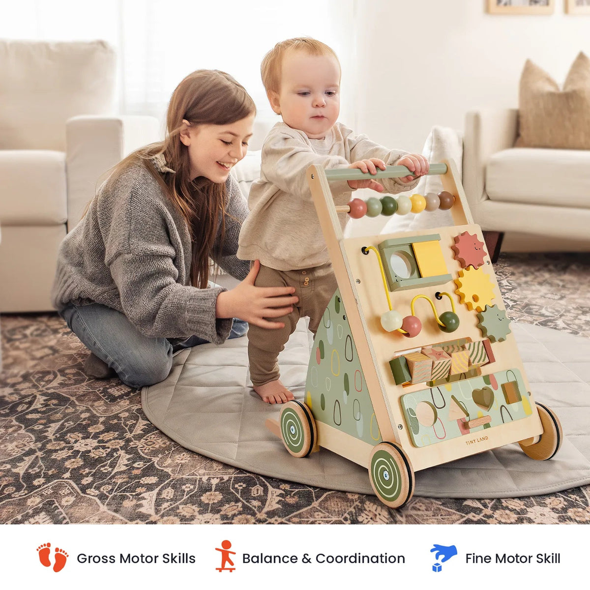 Tiny Land® Sage Green Wooden Baby Walker - Paranoid Ranch