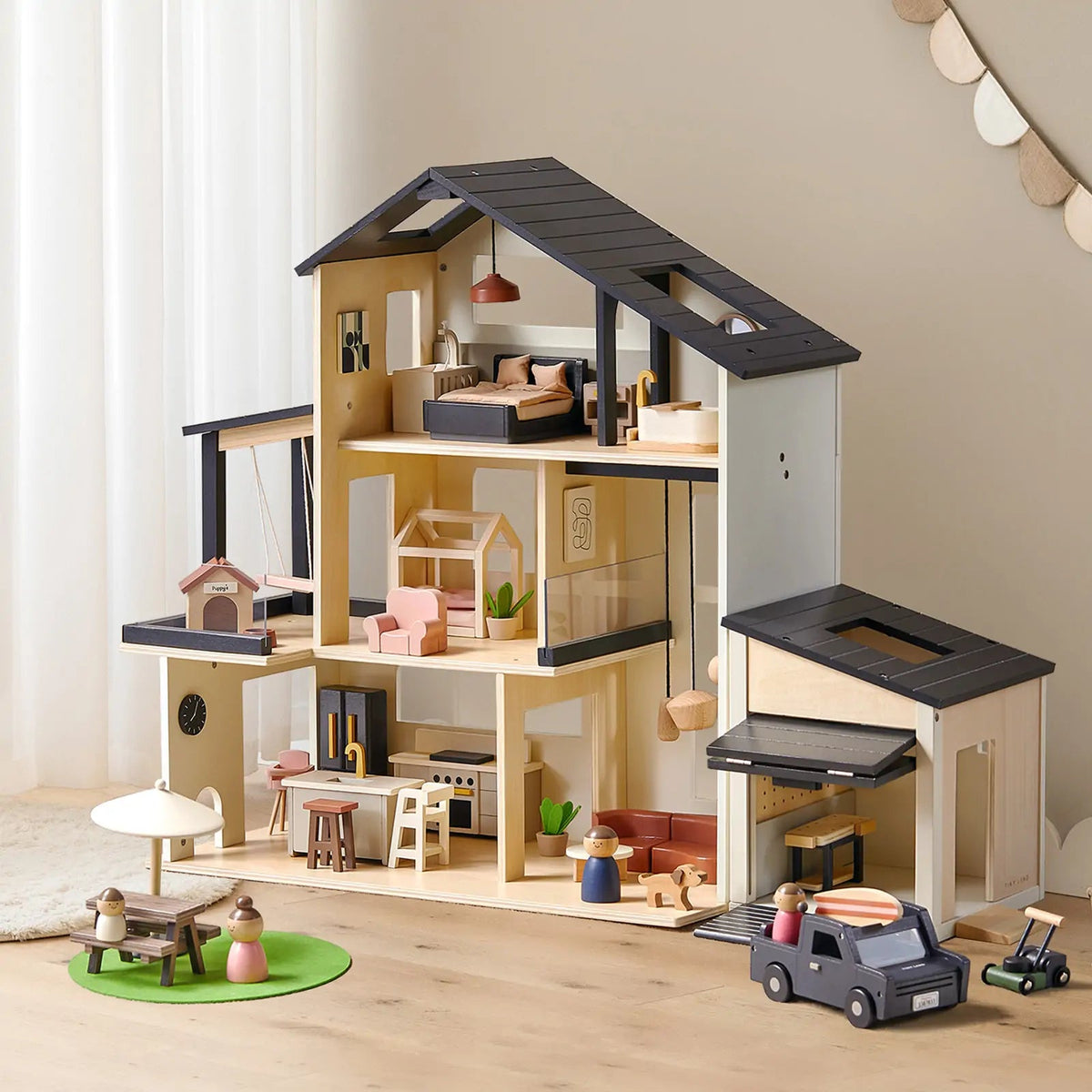 Tiny Land® Sweetwood Edge Dollhouse & Wooden Dollhouse Garage - Paranoid Ranch