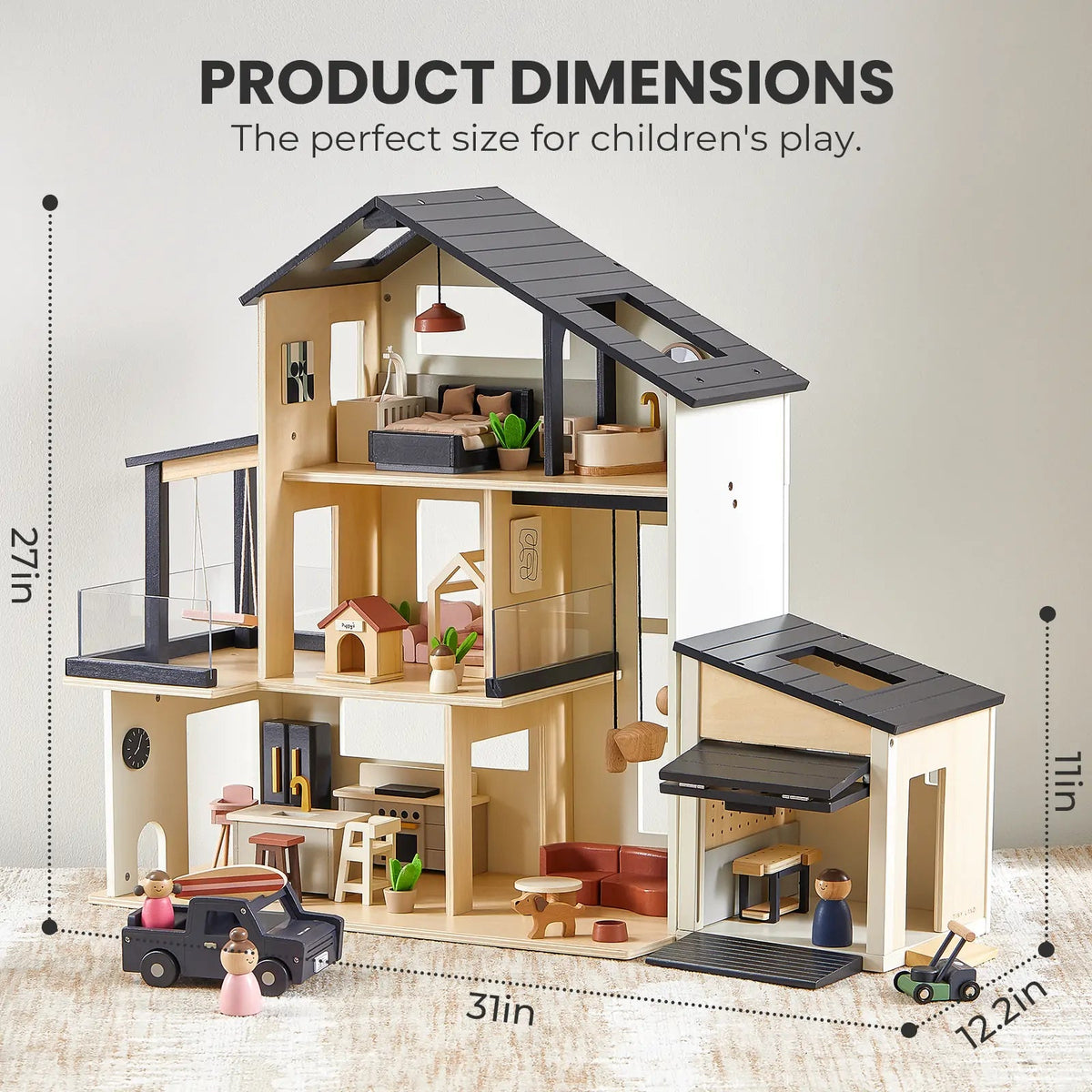 Tiny Land® Sweetwood Edge Dollhouse & Wooden Dollhouse Garage - Paranoid Ranch