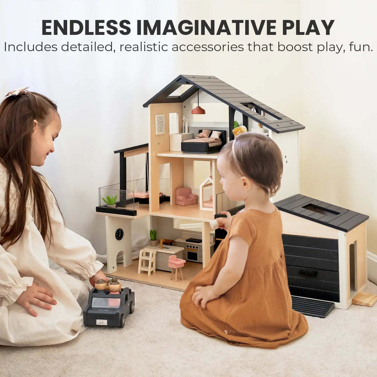 Tiny Land® Sweetwood Edge Dollhouse & Wooden Dollhouse Garage - Paranoid Ranch
