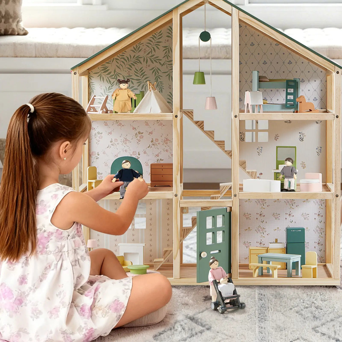 Tiny Land® Sweetwood Evergreen Dollhouse & Wooden Dollhouse Dolls - Paranoid Ranch
