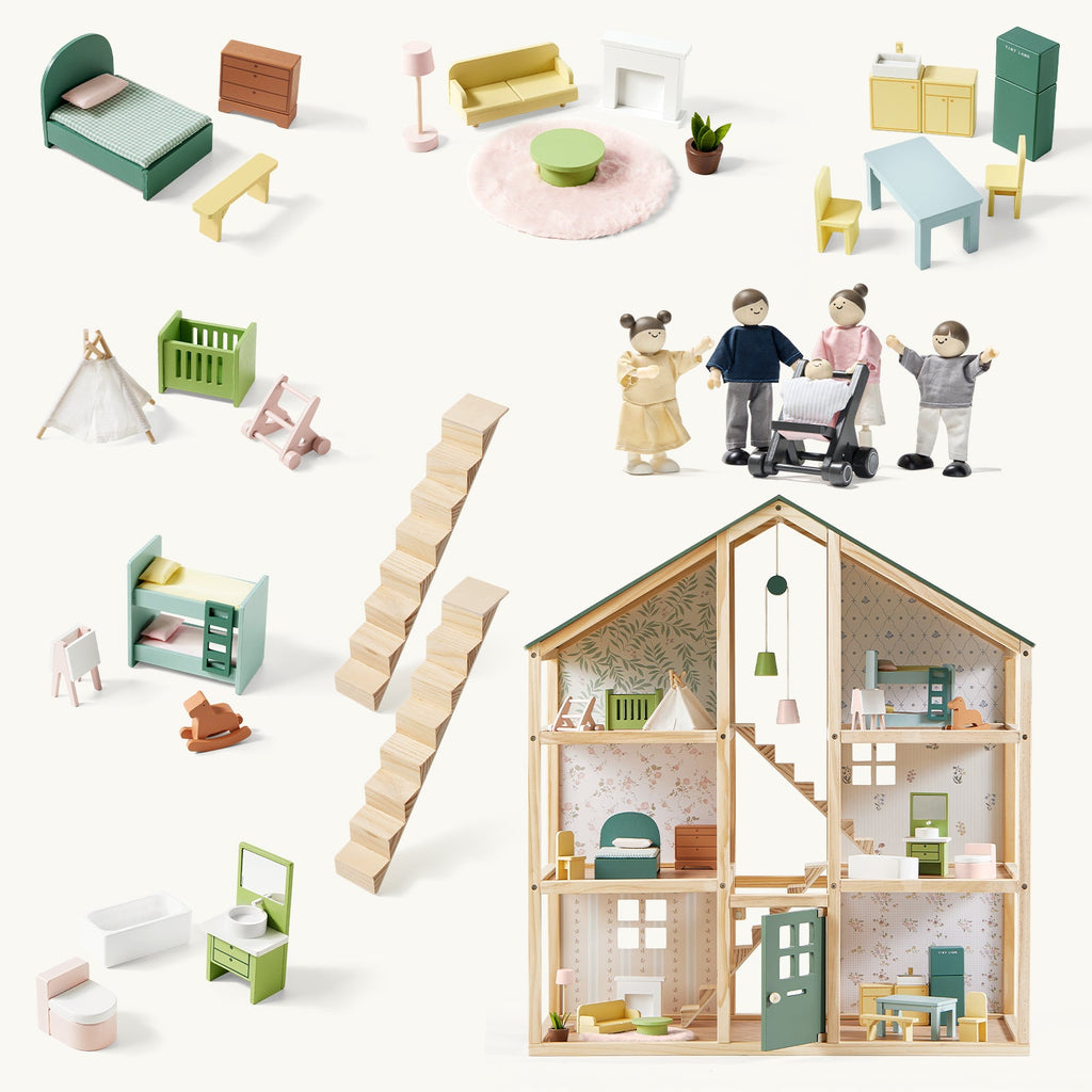 Tiny Land® Sweetwood Evergreen Dollhouse & Wooden Dollhouse Dolls - Paranoid Ranch