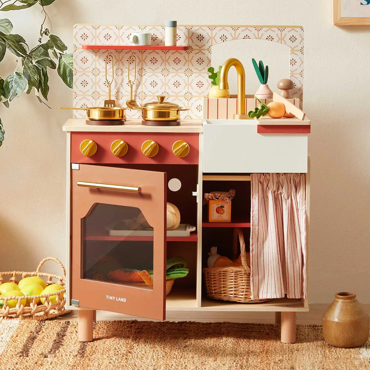 Tiny Land® Wooden Play Kitchen for Toddlers - Honey Kitchenette Pretend Cooking Set - Paranoid Ranch