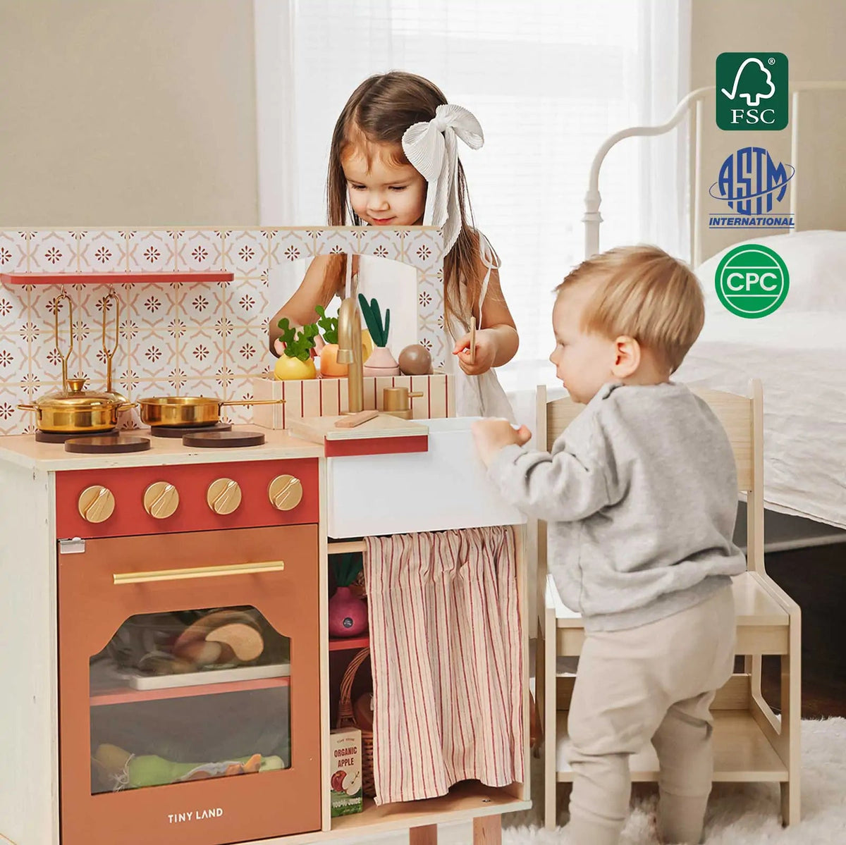 Tiny Land® Wooden Play Kitchen for Toddlers - Honey Kitchenette Pretend Cooking Set - Paranoid Ranch