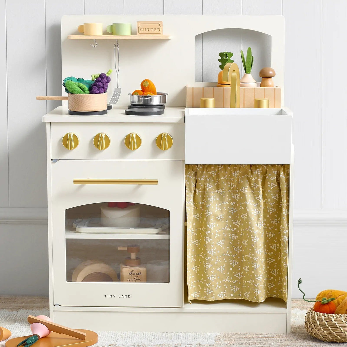 Tiny Land® Wooden Play Kitchen for Toddlers - Honey Kitchenette Pretend Cooking Set - Paranoid Ranch