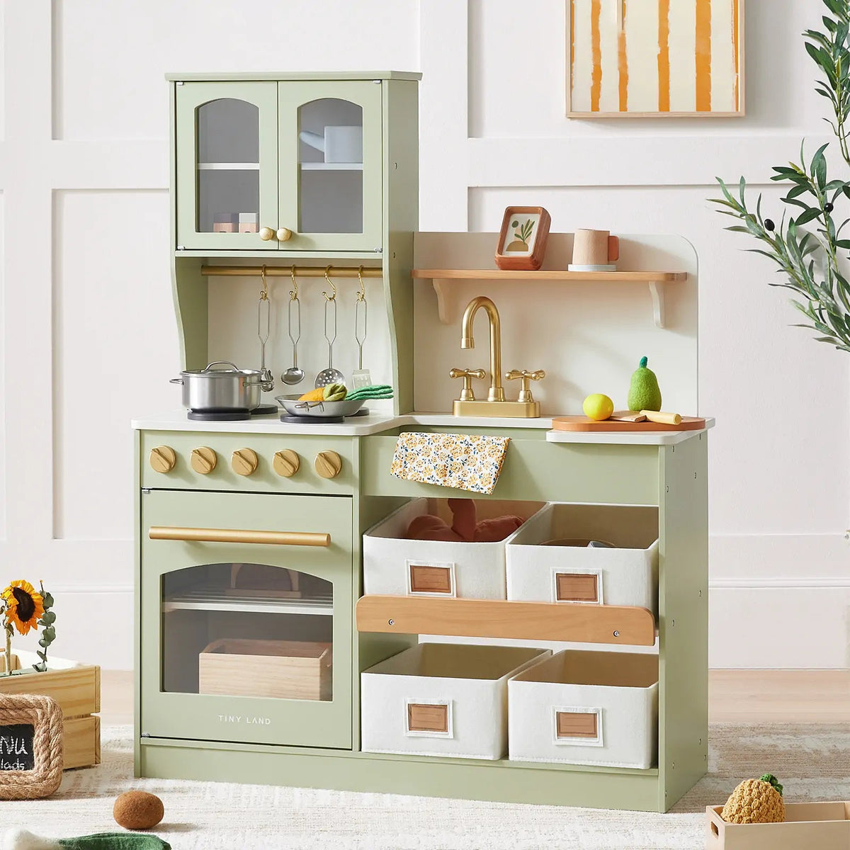 Tiny Land® Wooden Play Kitchen with Storage for Creative Toddlers - Paranoid Ranch