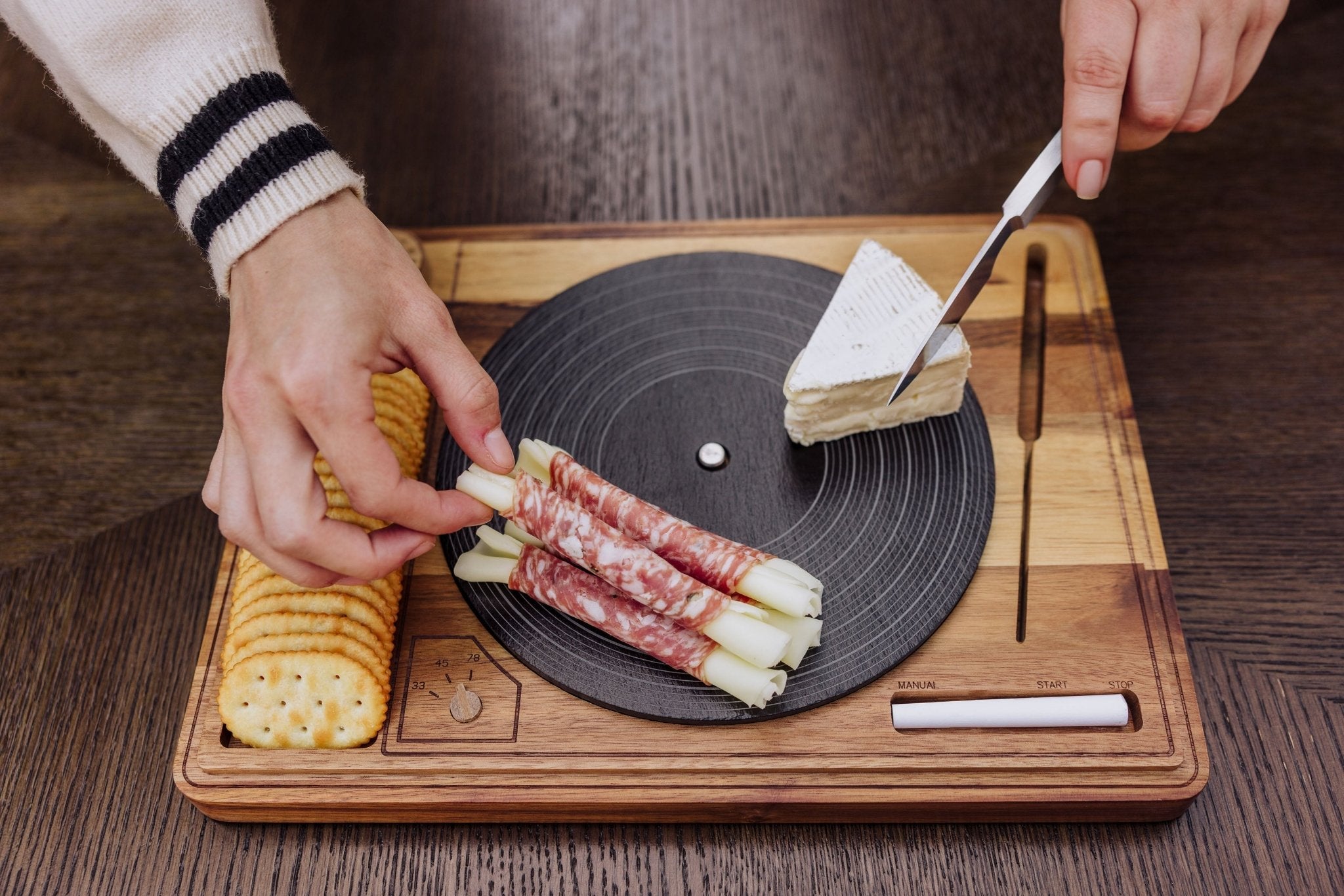 Turntable Acacia and Slate Cheese Board with Knife - Paranoid Ranch