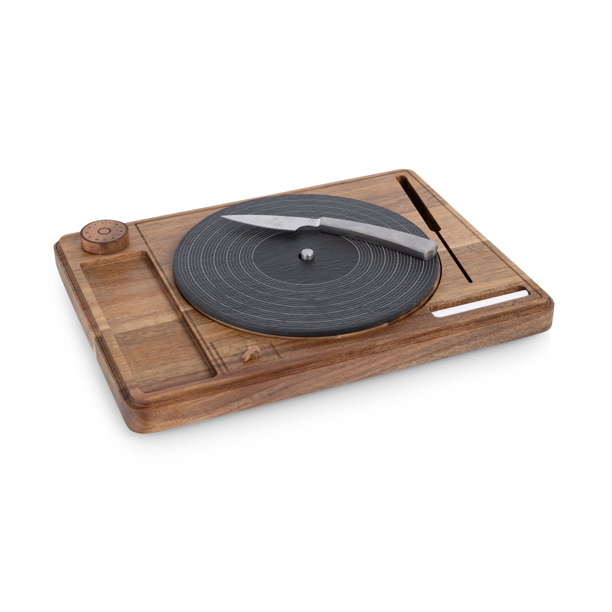 Turntable Acacia and Slate Cheese Board with Knife - Paranoid Ranch
