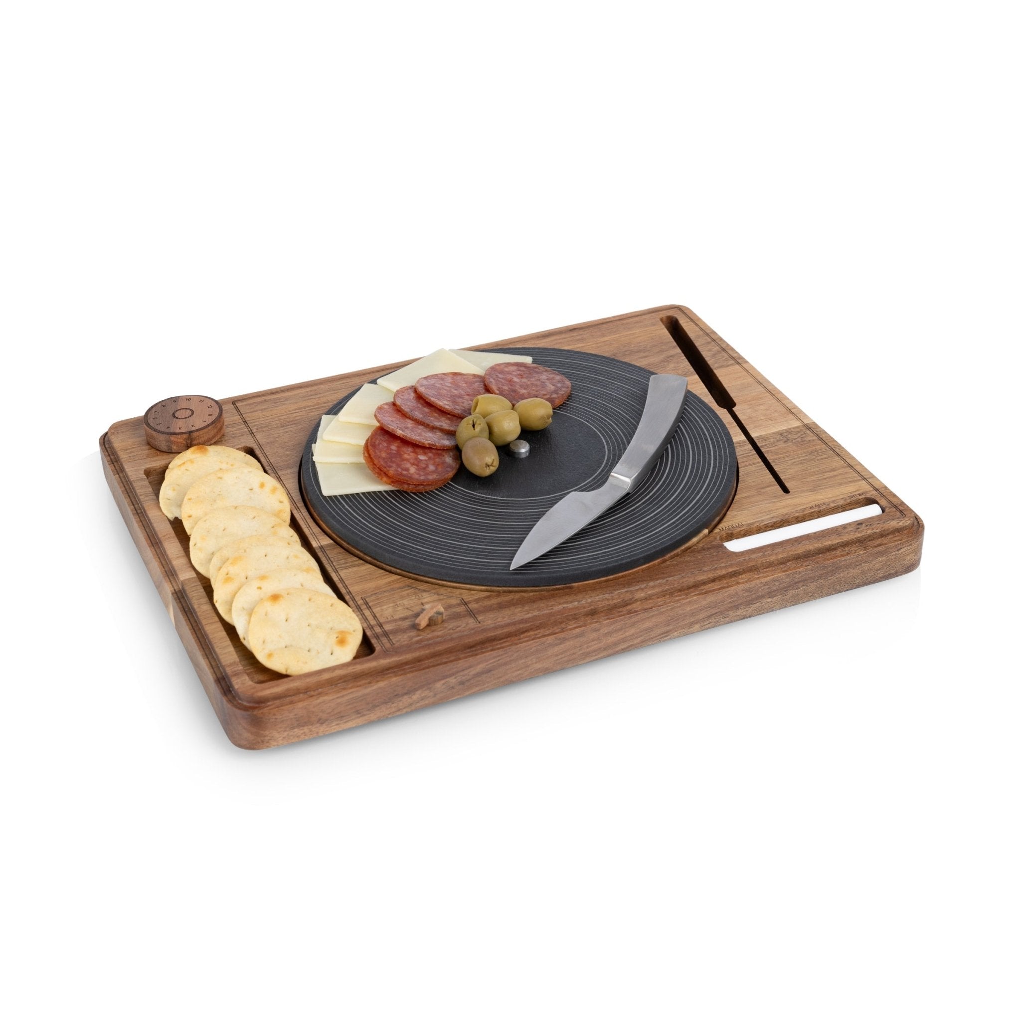Turntable Acacia and Slate Cheese Board with Knife - Paranoid Ranch