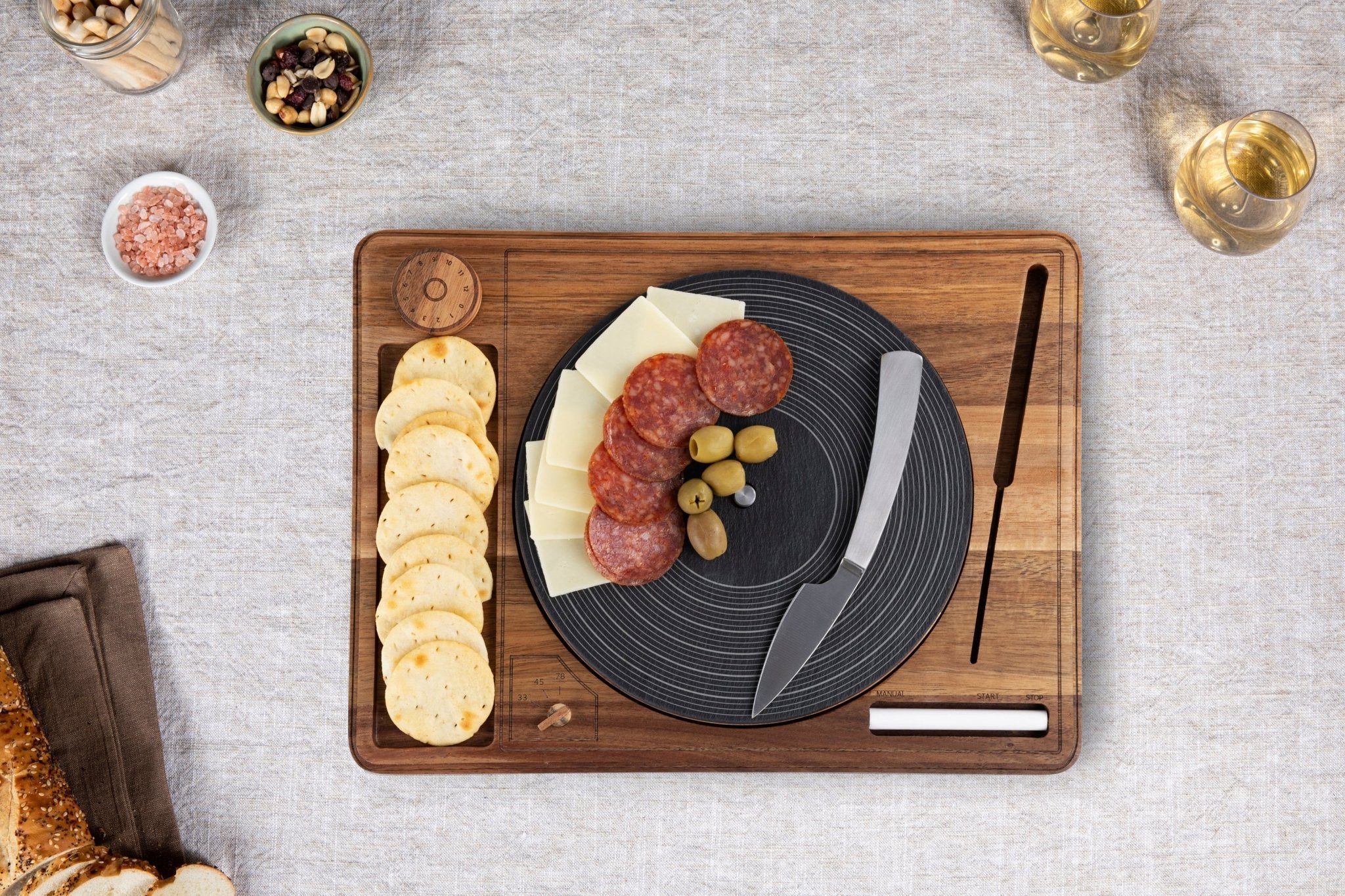 Turntable Acacia and Slate Cheese Board with Knife - Paranoid Ranch