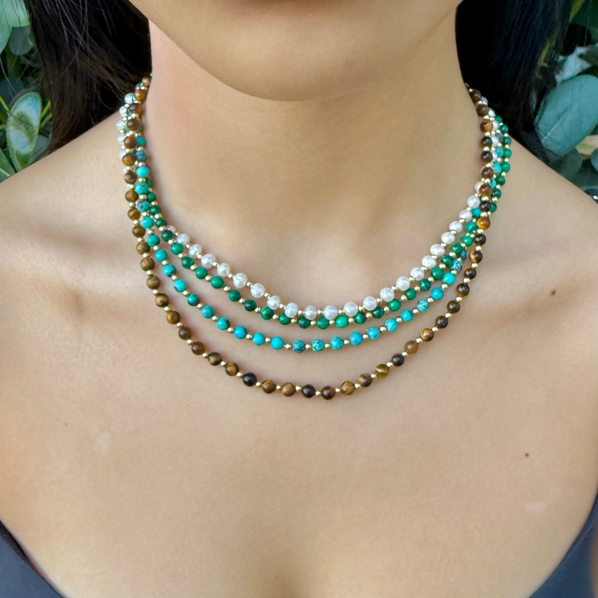 turquoise and gold bead necklace - Paranoid Ranch