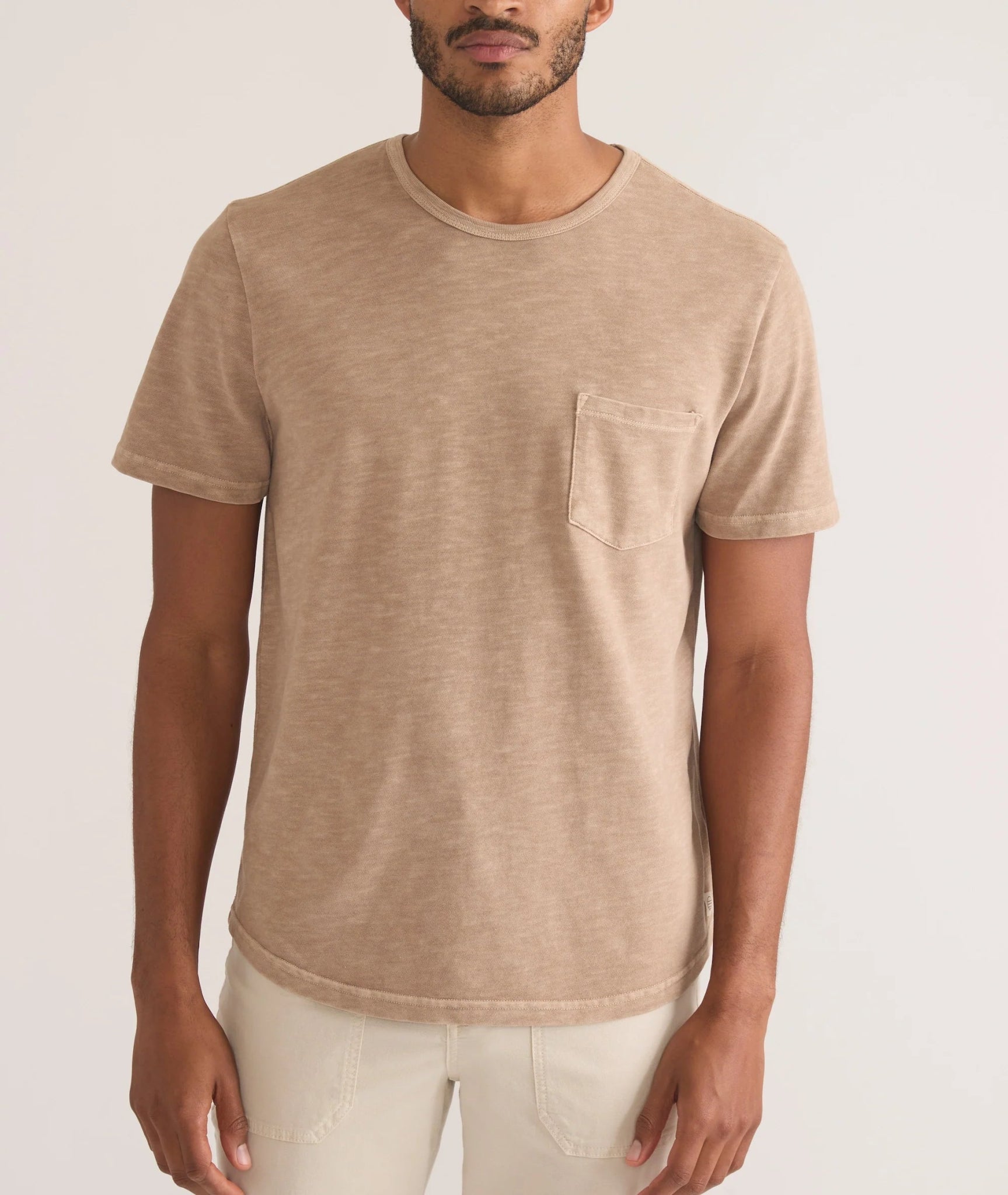 Model Wearing Vintage Heavy Slub Pocket Tee - Taupe - Paranoid Ranch