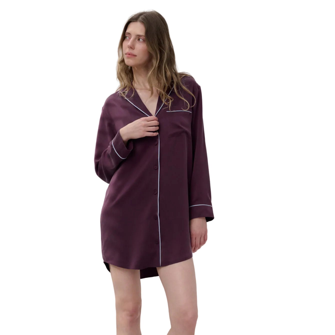 Washable Silk Piped Sleep Shirt Dress - Paranoid Ranch