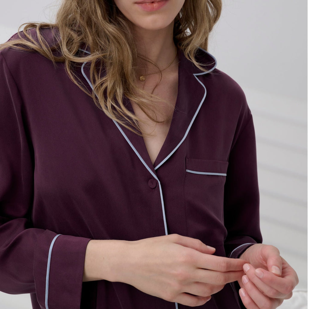 Washable Silk Piped Sleep Shirt Dress - Paranoid Ranch