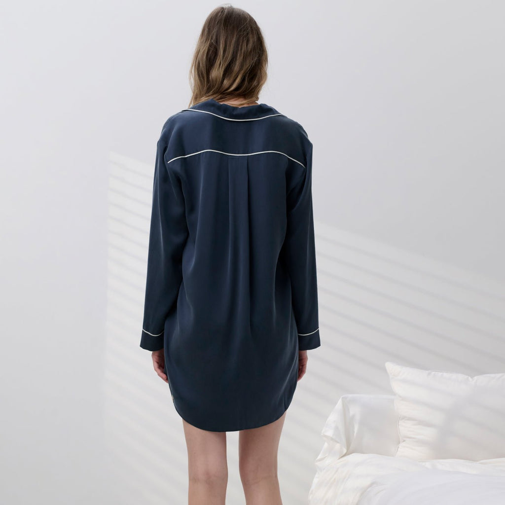 Washable Silk Piped Sleep Shirt Dress - Paranoid Ranch