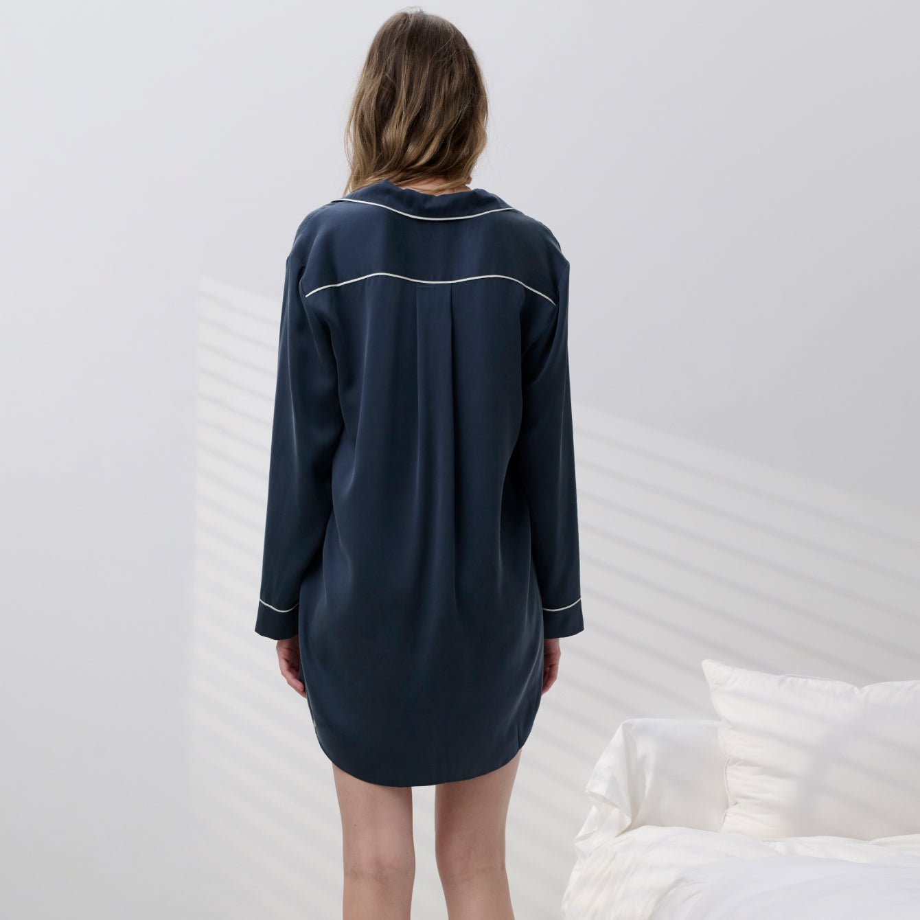 Washable Silk Piped Sleep Shirt Dress - Paranoid Ranch