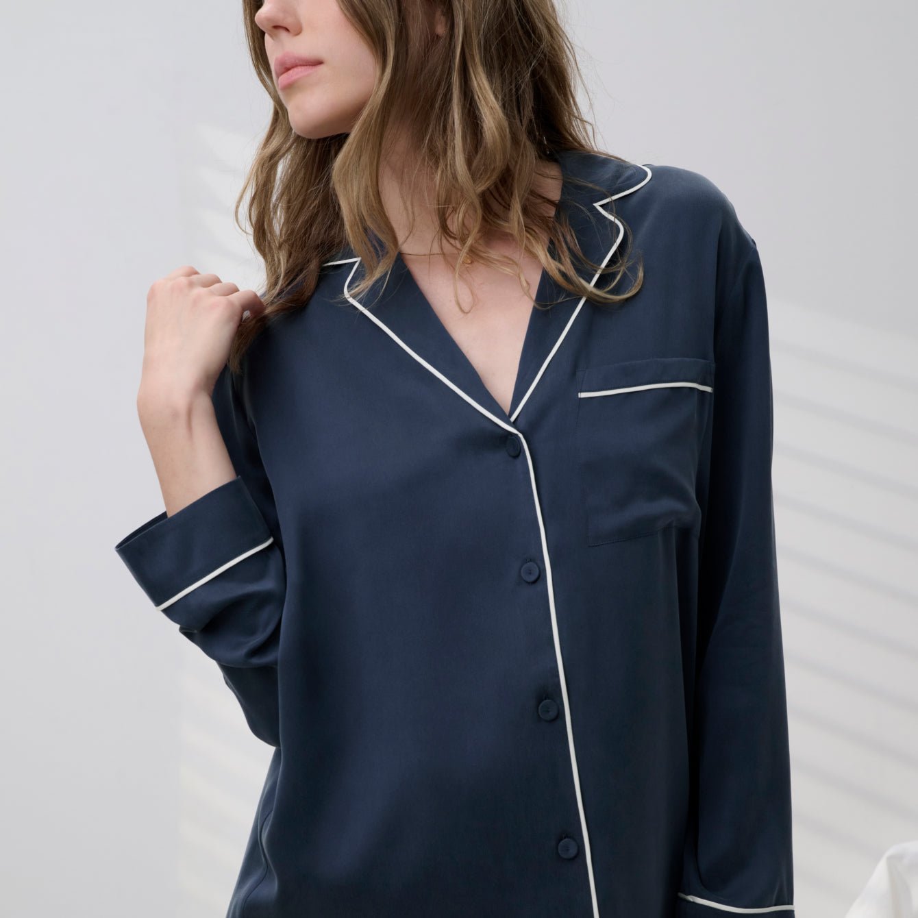 Washable Silk Piped Sleep Shirt Dress - Paranoid Ranch
