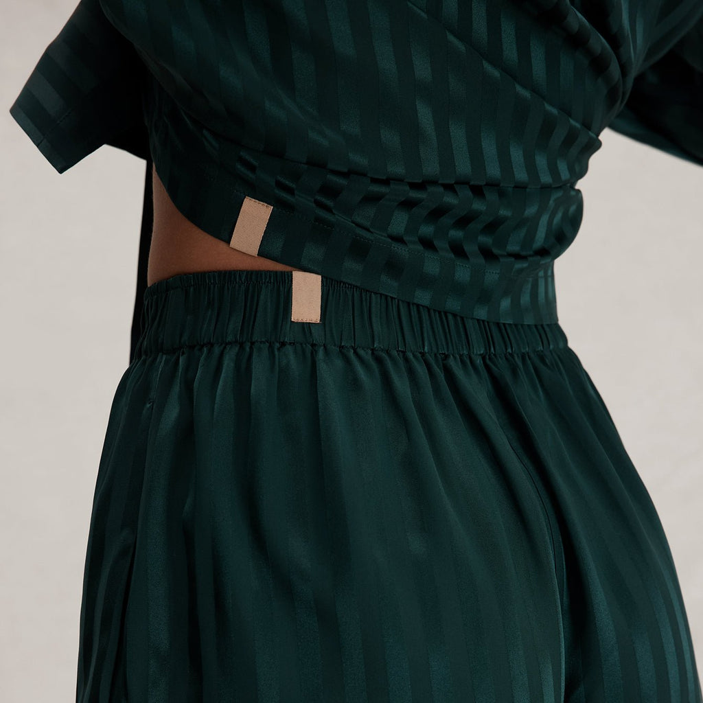 Washable Silk Striped Jacquard Button Up Long Sleeve Short Set - Paranoid Ranch