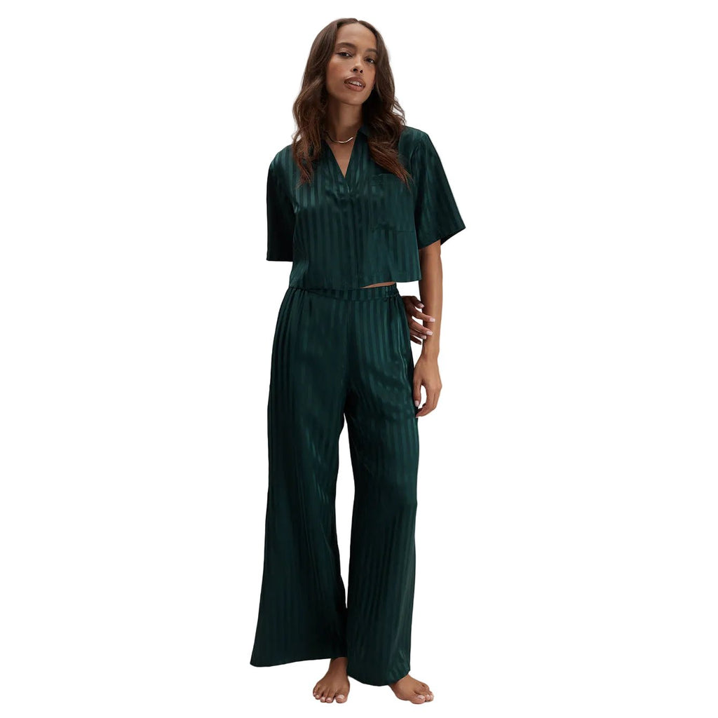 Washable Silk Striped Jacquard High Rise Pant Set - Paranoid Ranch