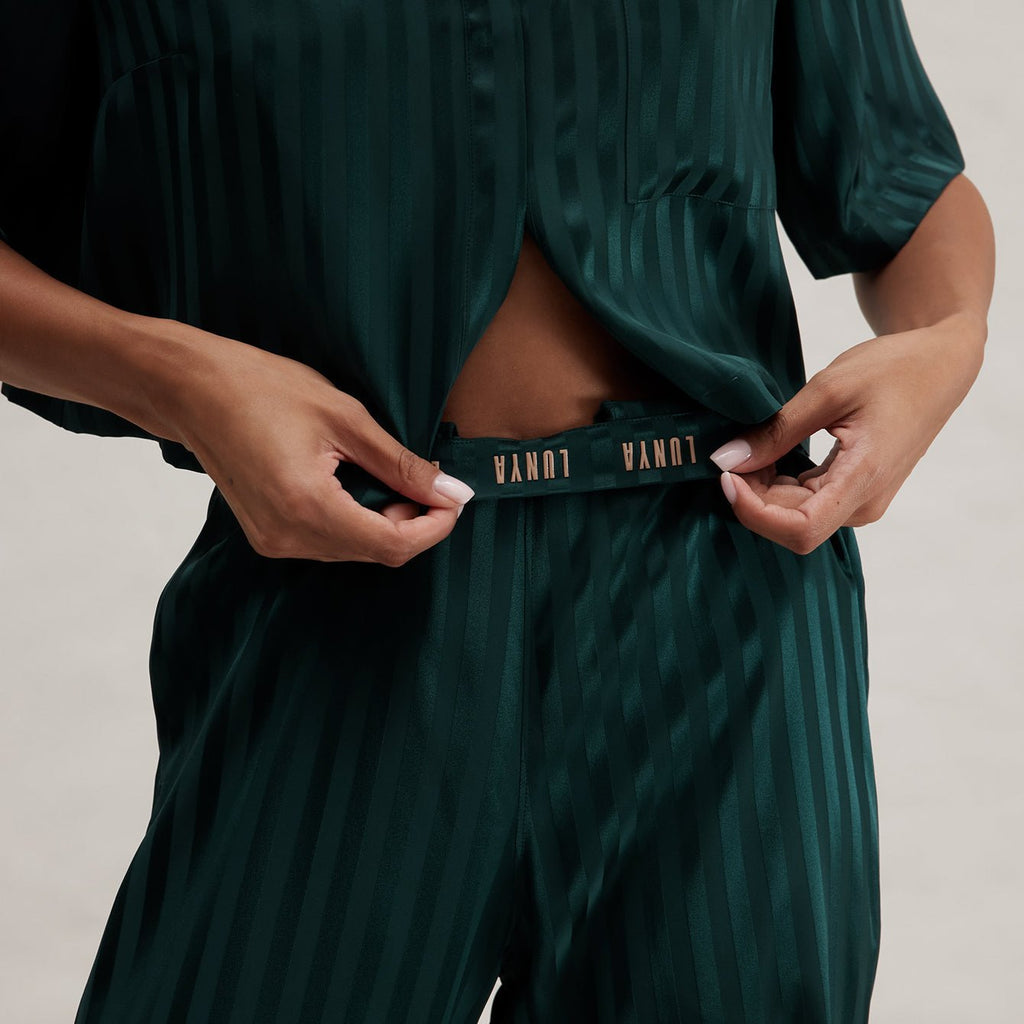 Washable Silk Striped Jacquard High Rise Pant Set - Paranoid Ranch