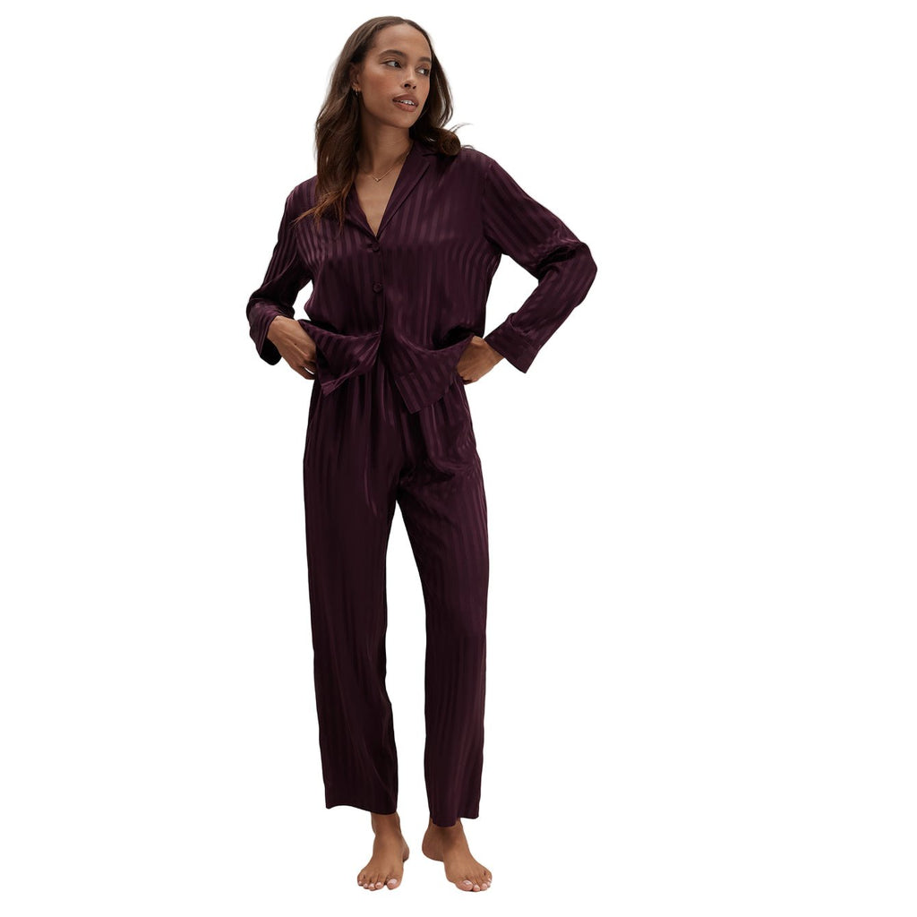 Washable Silk Striped Jacquard Long Sleeve Pant Set - Paranoid Ranch