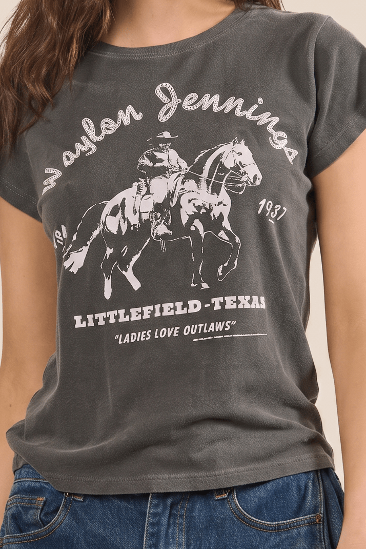 Waylon Jennings Fitted Baby Tee - Paranoid Ranch