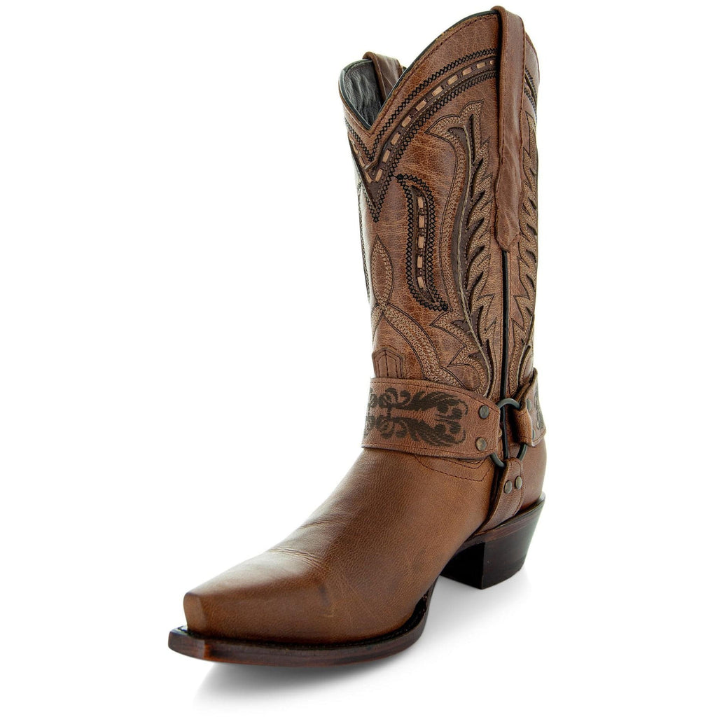 Women's Harness Boots | Brown Leather Harness Boots (M50039) - Paranoid Ranch