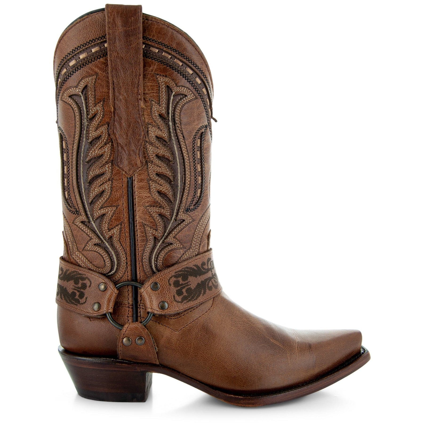 Women's Harness Boots | Brown Leather Harness Boots (M50039) - Paranoid Ranch
