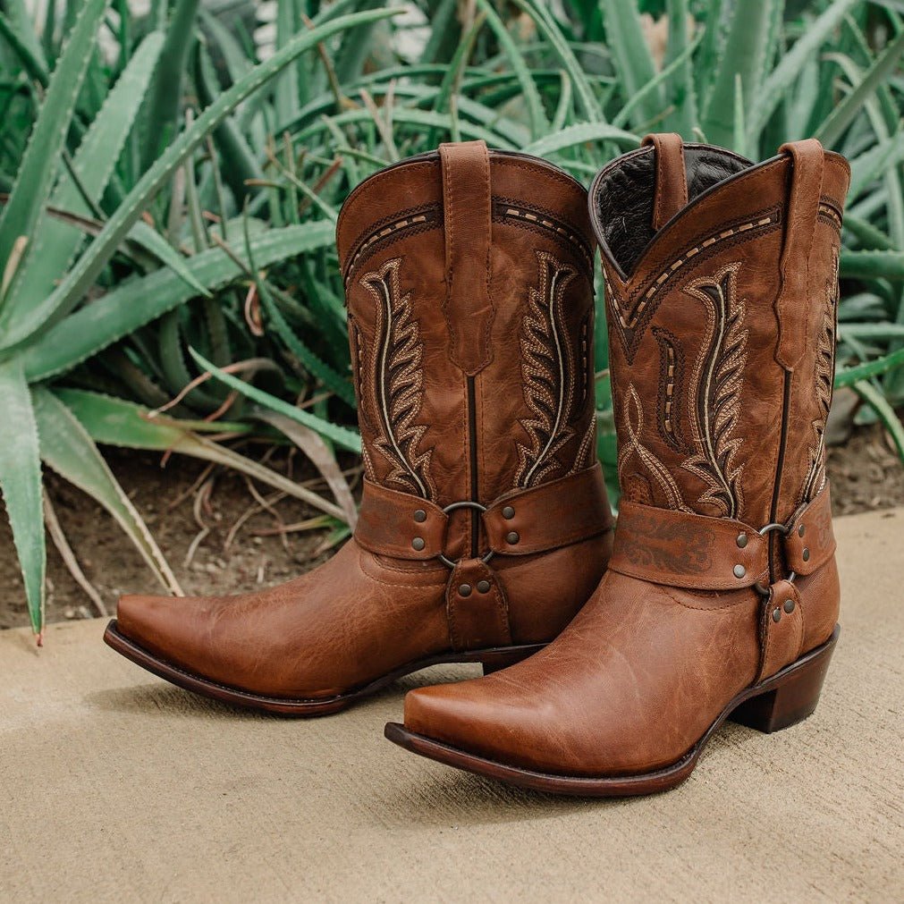 Women's Harness Boots | Brown Leather Harness Boots (M50039) - Paranoid Ranch