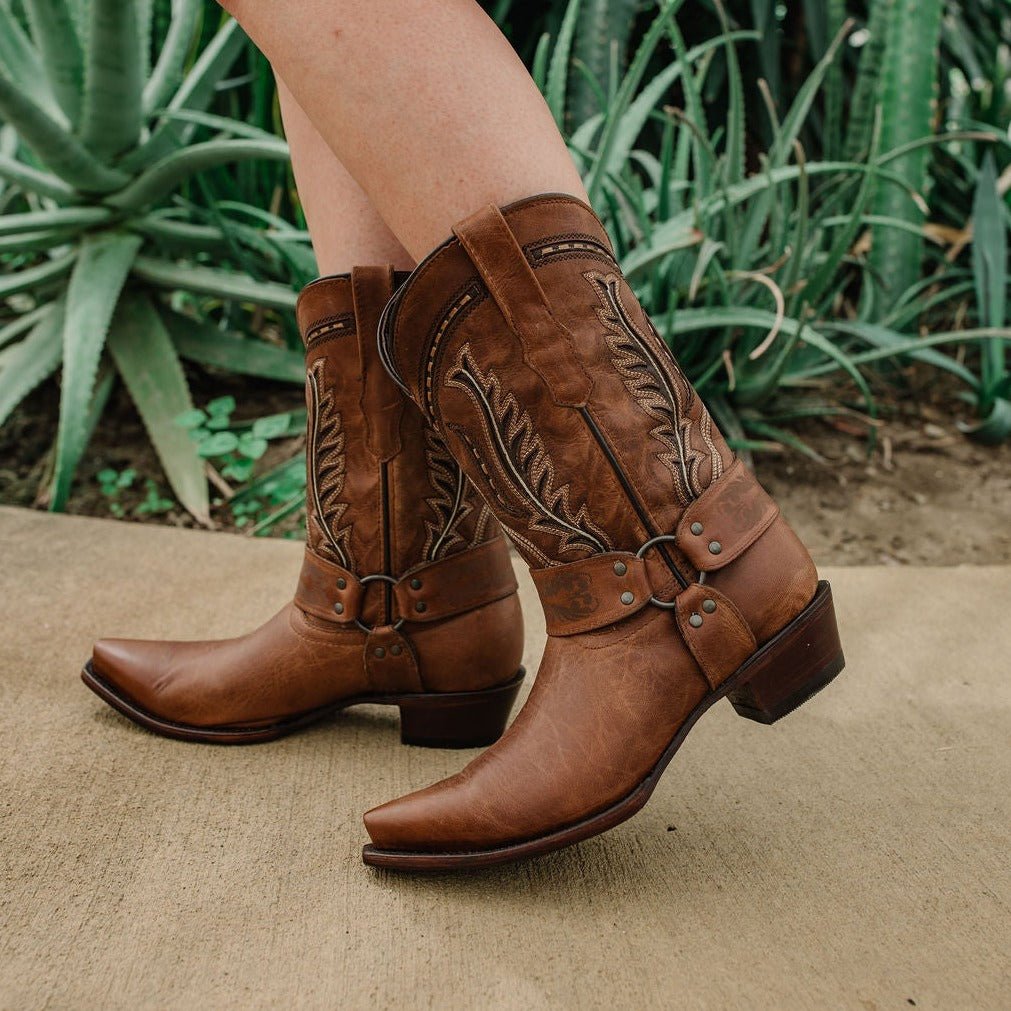 Women's Harness Boots | Brown Leather Harness Boots (M50039) - Paranoid Ranch