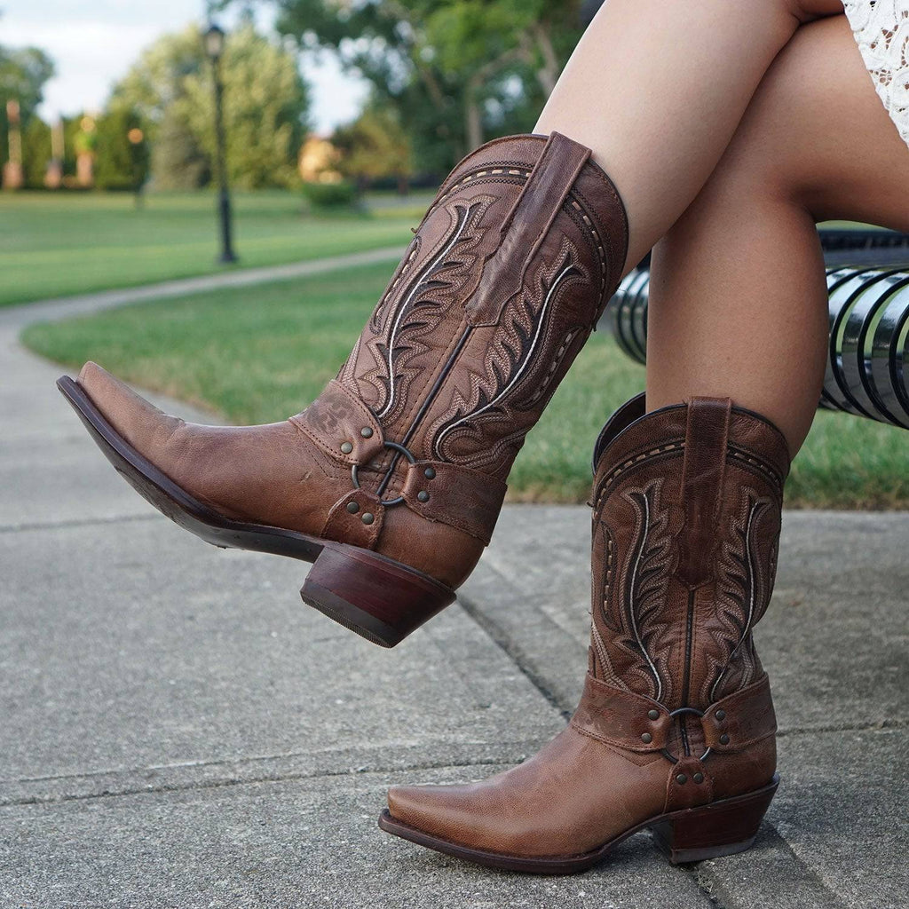 Women's Harness Boots | Brown Leather Harness Boots (M50039) - Paranoid Ranch