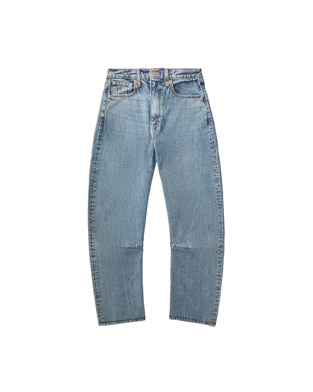 Pair of light blue jeans on a beige background